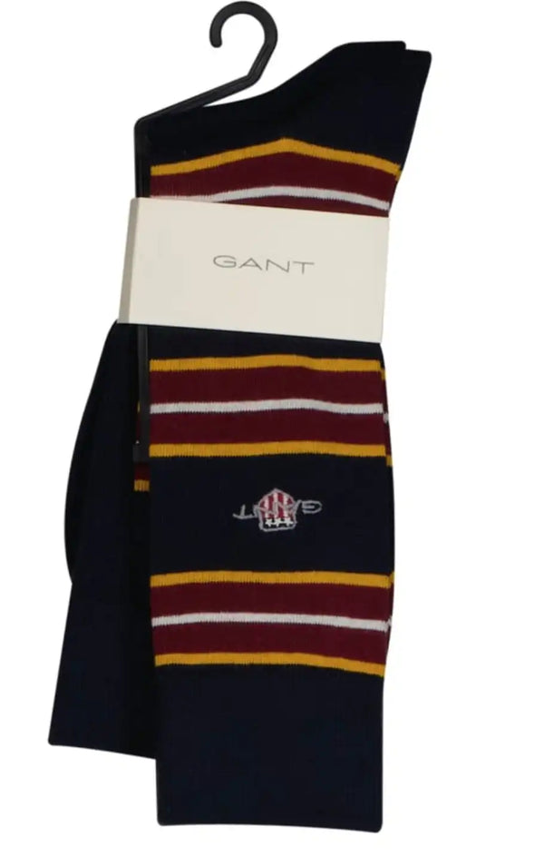 GANT Mens Shield Stripe And Rib Socks 2-Pack Evening Blue Northern