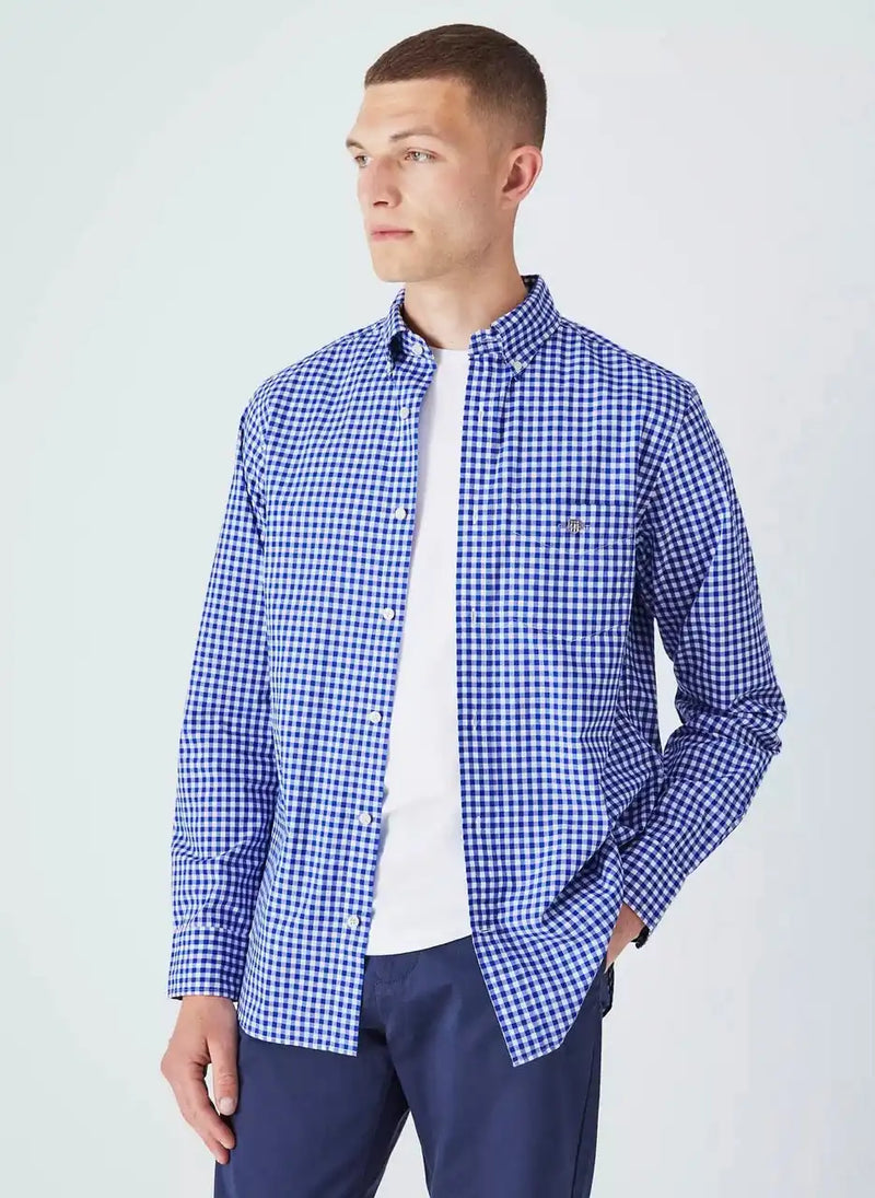 GANT Mens Shirt Regular Fit Gingham Broadcloth College Blue