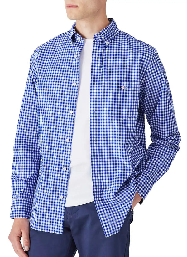 GANT Mens Shirt Regular Fit Gingham Broadcloth College Blue