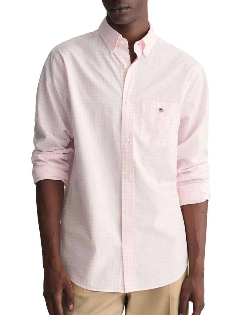 GANT Mens Shirt Regular Fit Gingham Broadcloth Light Pink Northern