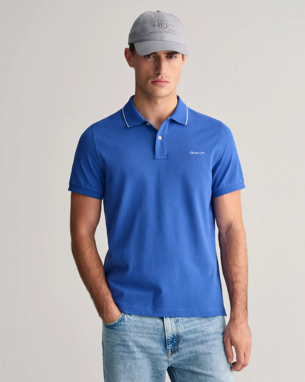 GANT Mens Tipping SS Pique Polo Shirt Lapis Blue Northern Ireland