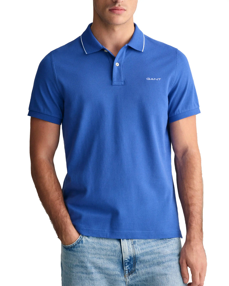 GANT Mens Tipping SS Pique Polo Shirt Lapis Blue Northern Ireland