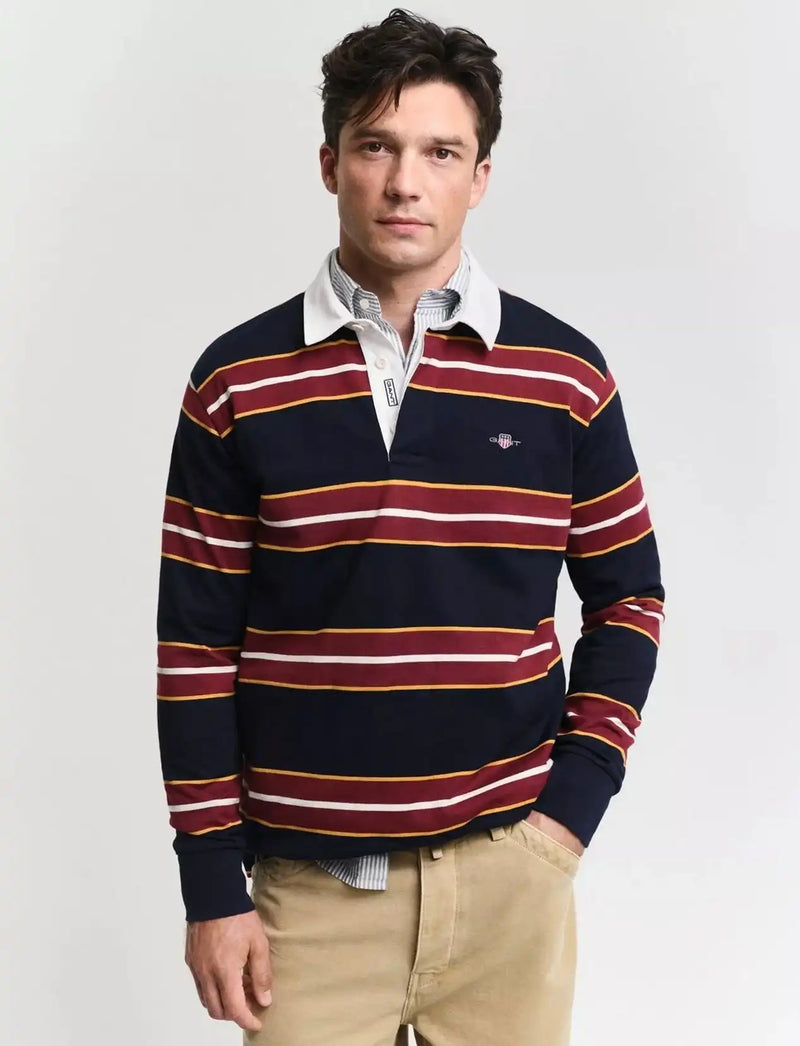 GANT Mens Yarn Dyed Striped Heavy Rugger Evening Blue Northern