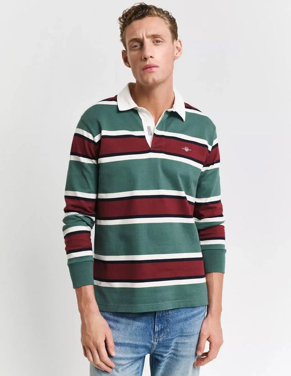 GANT Mens Yarn Dyed Striped Heavy Rugger Woody Green Northern Ireland