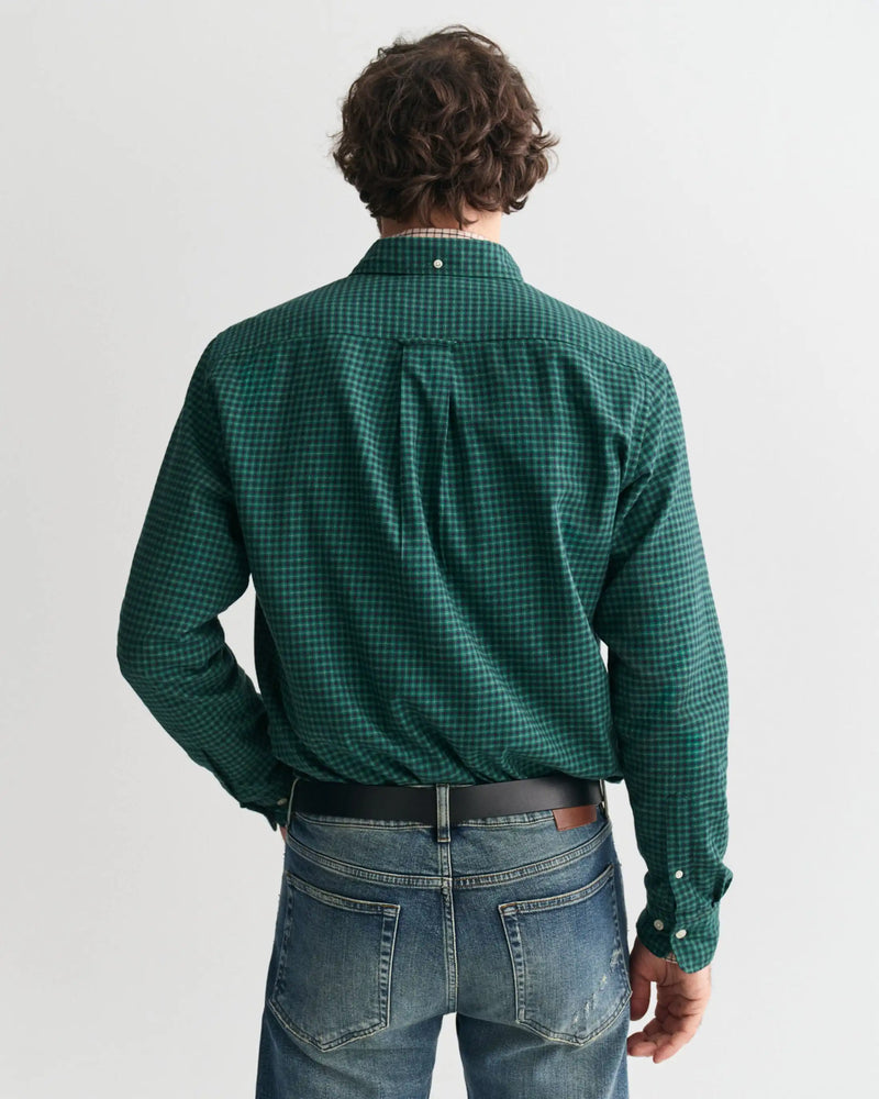 GANT Regular Fit Micro Checked Shirt Deep Forest Green Northern