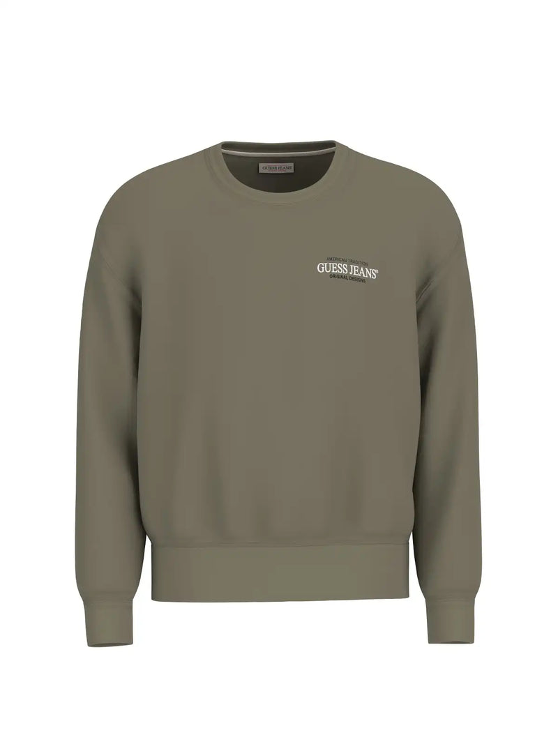 Guess Mens American Tradition Crew Neck Sweatshirt Olive Northern