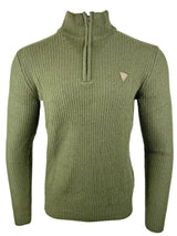 Guess Mens Aric Ribbed Camioner 1/4 Zip Sweater Sage Green