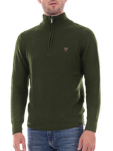 Guess Mens Aric Ribbed Camioner 1/4 Zip Sweater Sage Green