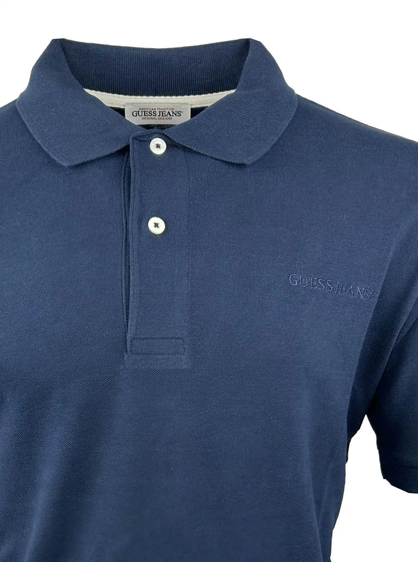 Guess Mens Embroidered Logo Polo Shirt Daring Ocean Navy Northern