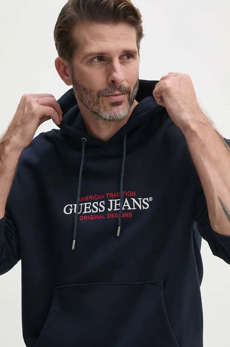 GUESS Mens GJ Regular American Tradition Hoodie Navy Northern Ireland