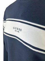 Guess Mens Inserted Stripe Crew Neck Embroidered Sweatshirt Navy