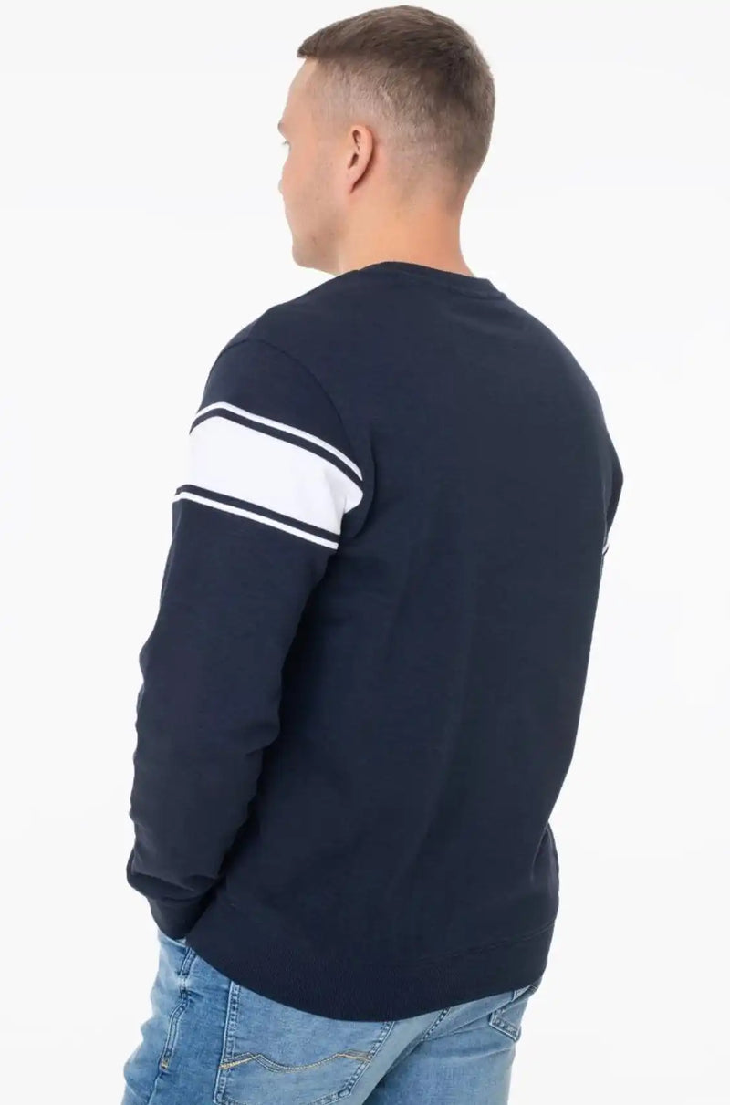 Guess Mens Inserted Stripe Crew Neck Embroidered Sweatshirt Navy