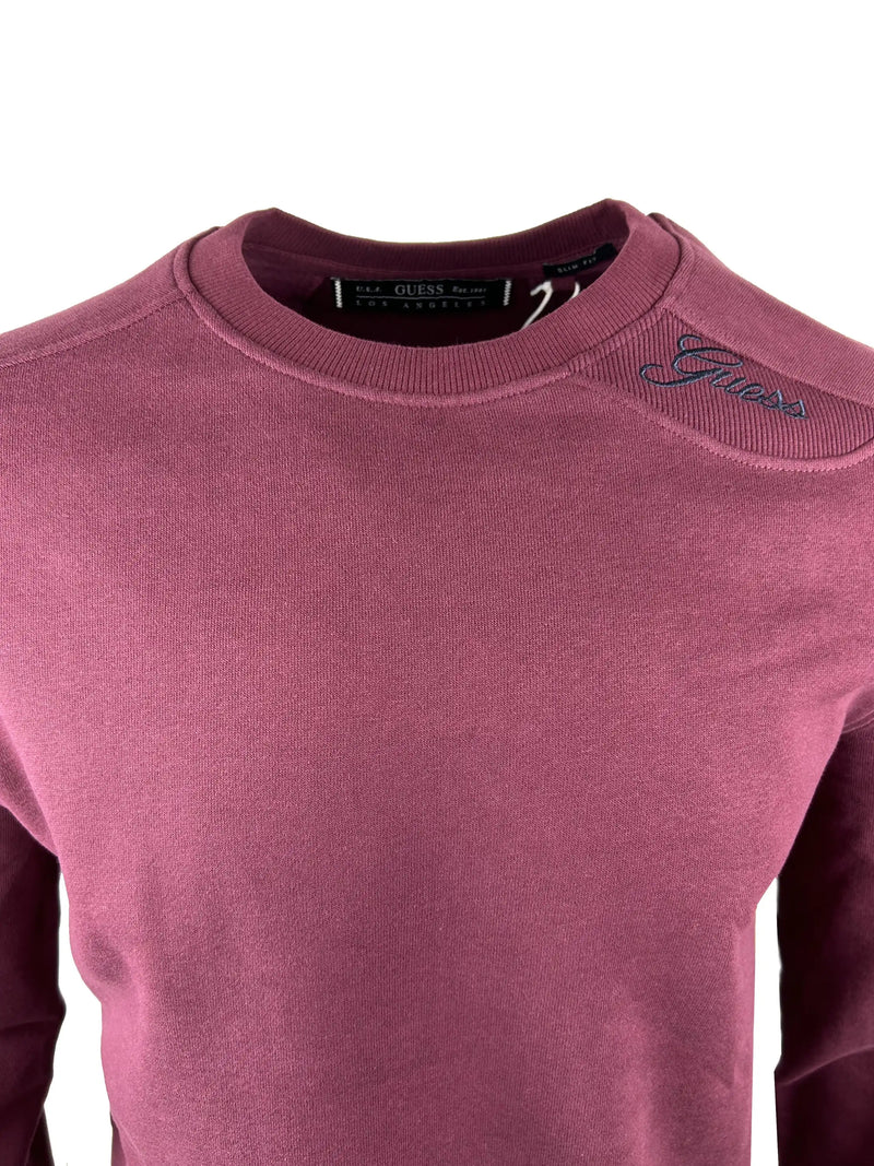 Guess Mens Inverted W Logo Sweatshirt Burgundy Ballynahinch Northern