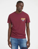 Guess Mens Italic Flock Logo T-Shirt Burgundy Northern Ireland Belfast