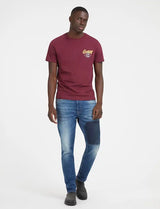 Guess Mens Italic Flock Logo T-Shirt Burgundy Northern Ireland Belfast