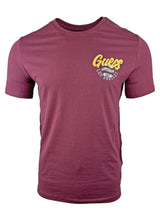 Guess Mens Italic Flock Logo T-Shirt Burgundy Ballynahinch Northern