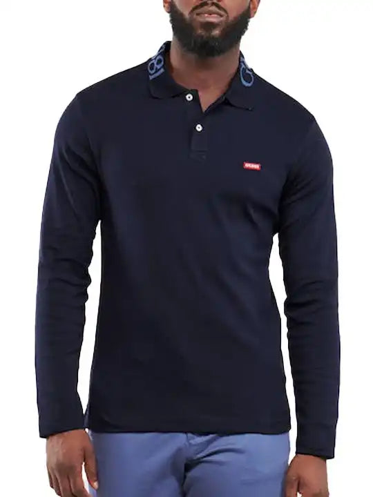 Guess Mens Oliver Long Sleeve Polo Shirt Smart Blue Ballynahinch