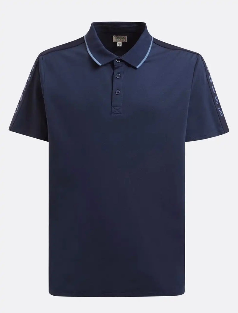 Guess Mens Paul Short Sleeve Polo Shirt Regular Fit Silk Blue