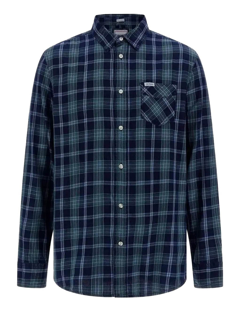 Guess Mens Ronnie LS Check Shirt Blue/Green Northern Ireland Belfast