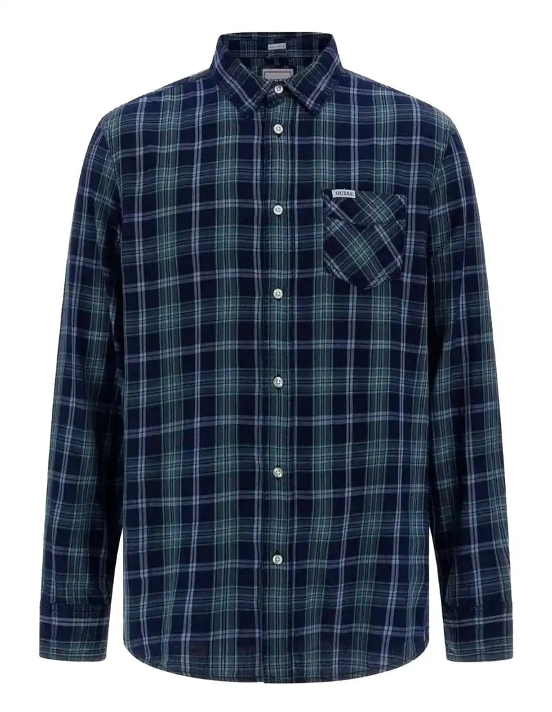 Guess Mens Ronnie LS Check Shirt Blue/Green Northern Ireland Belfast