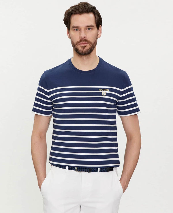 Guess Men’s Short Sleeve CN YD Striped T-Shirt Navy/White Northern