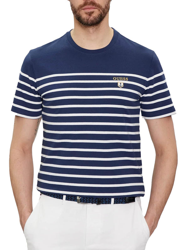 Guess Men’s Short Sleeve CN YD Striped T-Shirt Navy/White Northern
