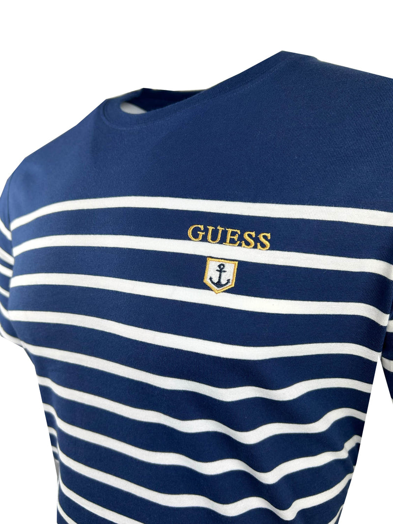 Guess Men’s Short Sleeve CN YD Striped T-Shirt Navy/White Northern