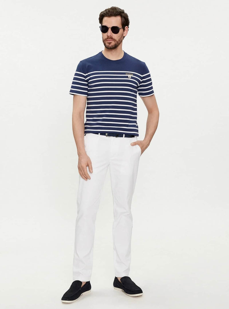 Guess Men’s Short Sleeve CN YD Striped T-Shirt Navy/White Northern