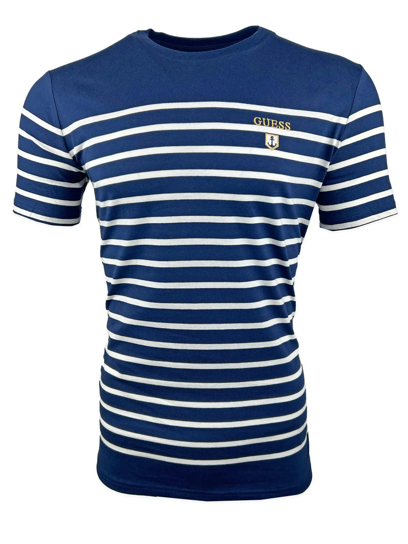 Guess Men’s Short Sleeve CN YD Striped T-Shirt Navy/White Northern