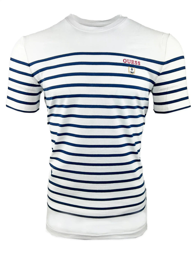 Guess Men’s Short Sleeve CN YD Striped T-Shirt White/Navy Northern