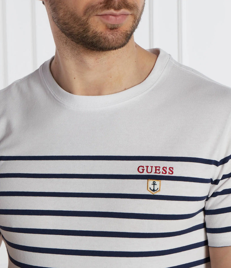 Guess Men’s Short Sleeve CN YD Striped T-Shirt White/Navy Northern