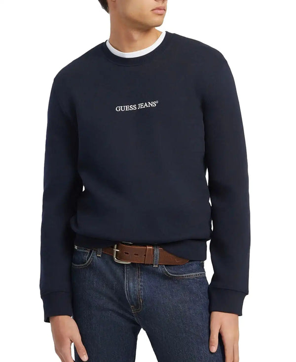 Guess Mens Slim Embroidered Logo Sweatshirt Navy Northern Ireland