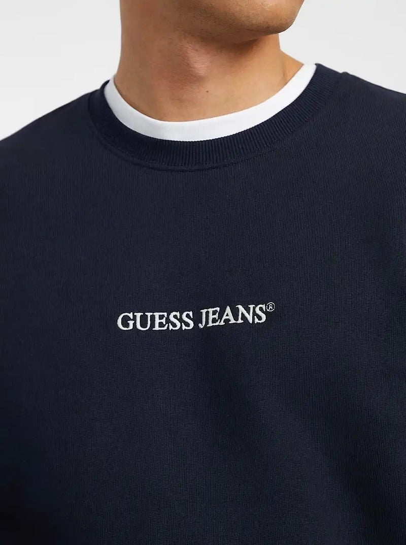 Guess Mens Slim Embroidered Logo Sweatshirt Navy Northern Ireland