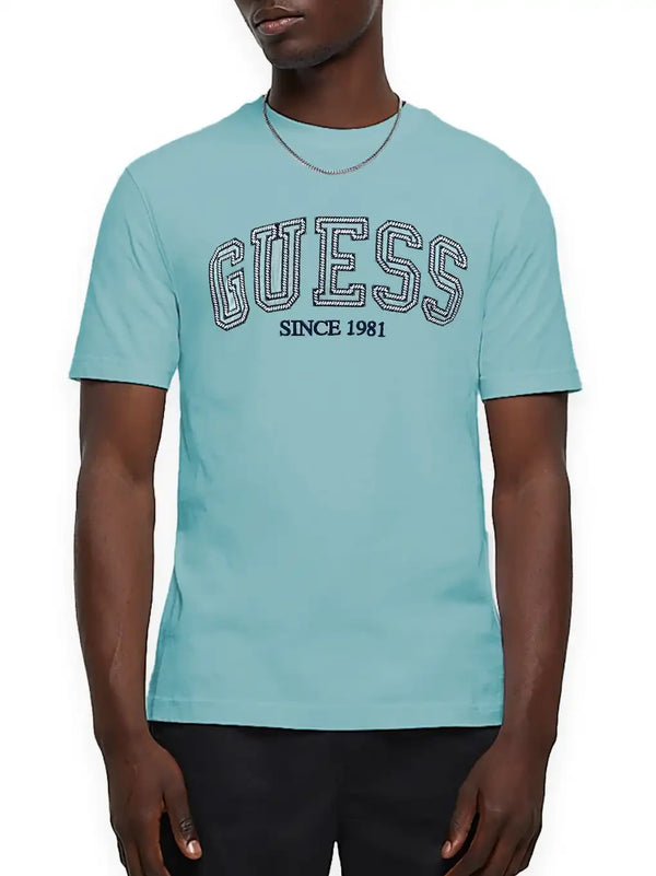 Guess Mens SS CN College Logo T-Shirt Laguna Blue Northern Ireland