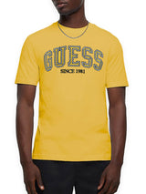 Guess Mens SS CN College Logo T-Shirt Mango Seed Yellow Northern