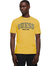 Guess Mens SS CN College Logo T-Shirt Mango Seed Yellow Northern