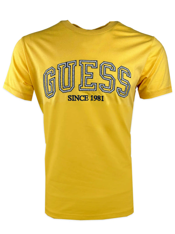 Guess Mens SS CN College Logo T-Shirt Mango Seed Yellow Northern