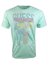 Guess Mens SS CN Palm Embroidered T - Shirt Soft Aqua Northern