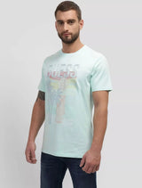 Guess Mens SS CN Palm Embroidered T - Shirt Soft Aqua Northern