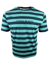 Guess Mens SS Crew Neck Striped T-Shirt Green/Navy Northern Ireland