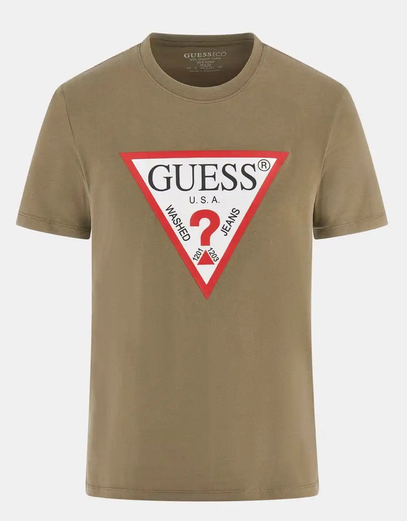 Guess Mens SS Triangle Logo T-Shirt Olive Green Ballynahinch Northern