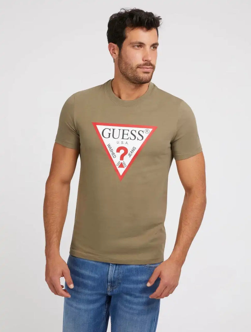 Guess Mens SS Triangle Logo T-Shirt Olive Green Ballynahinch Northern