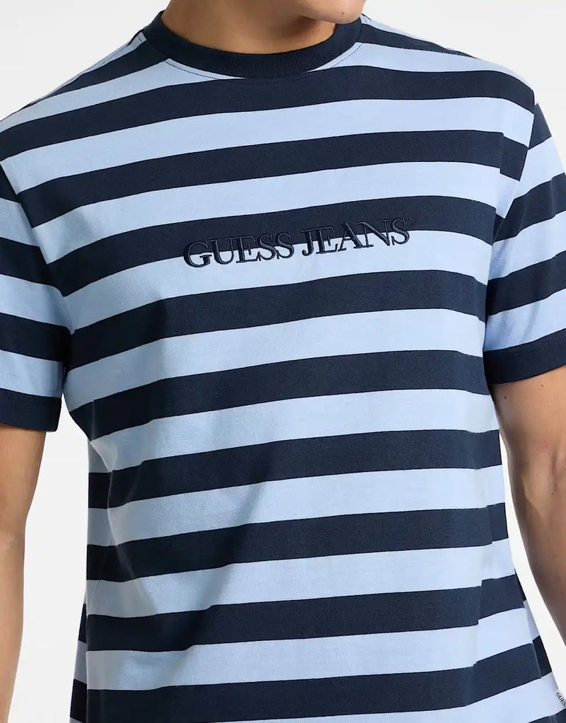 Guess Mens Striped Logo T-Shirt Blue Northern Ireland Belfast