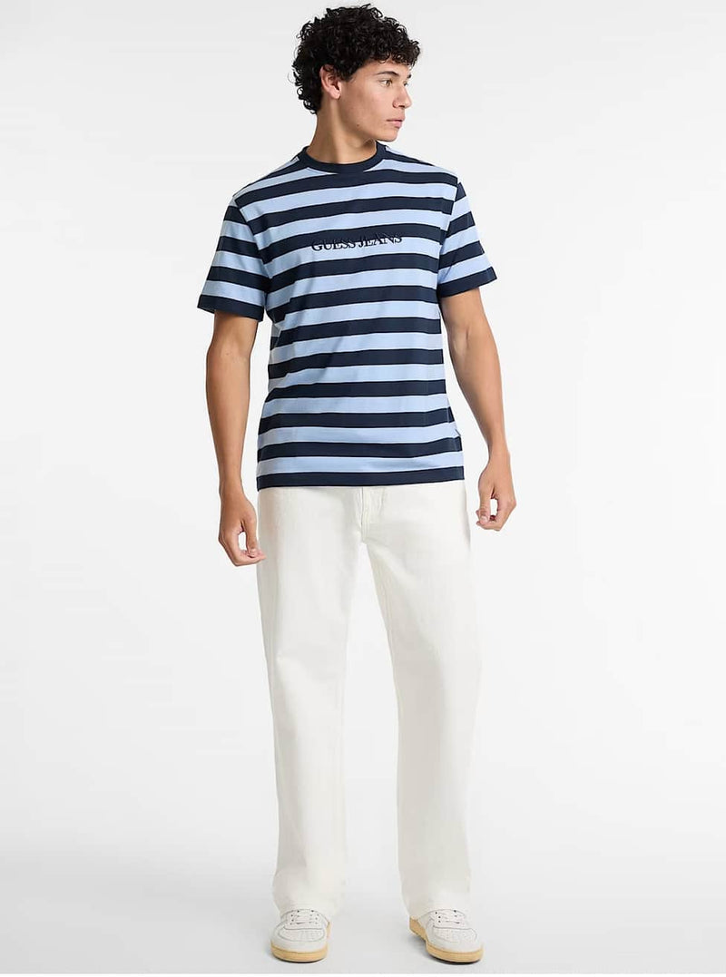 Guess Mens Striped Logo T-Shirt Blue Northern Ireland Belfast
