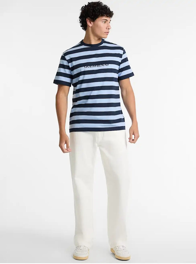 Guess Mens Striped Logo T-Shirt Blue Northern Ireland Belfast