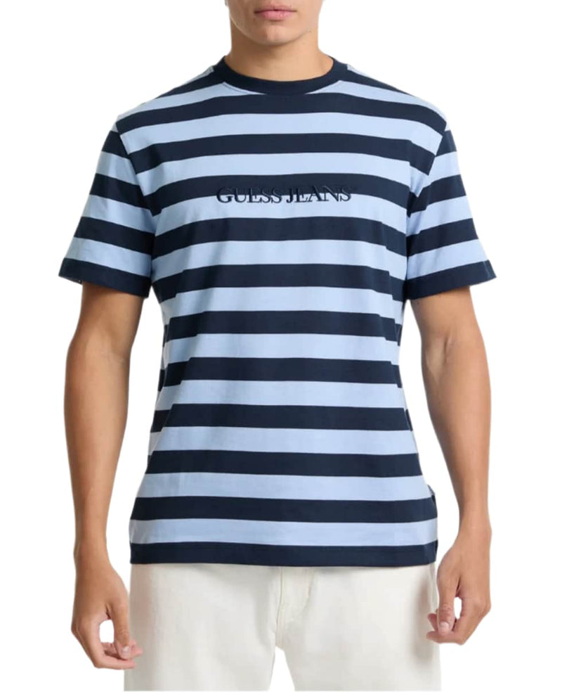 Guess Mens Striped Logo T-Shirt Blue Northern Ireland Belfast