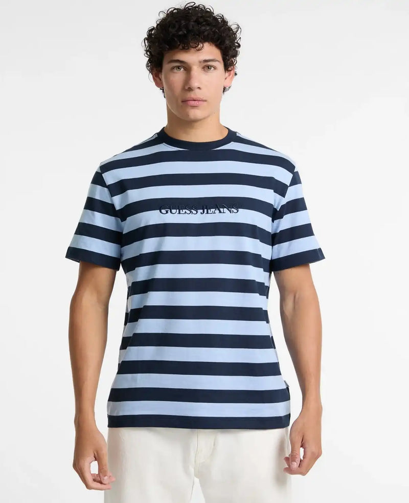 Guess Mens Striped Logo T-Shirt Blue Northern Ireland Belfast