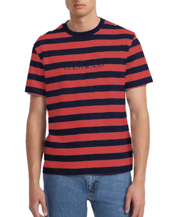 GUESS Mens Striped Logo T-Shirt Navy/Red Northern Ireland Belfast