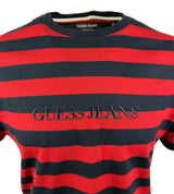 GUESS Mens Striped Logo T-Shirt Navy/Red Northern Ireland Belfast