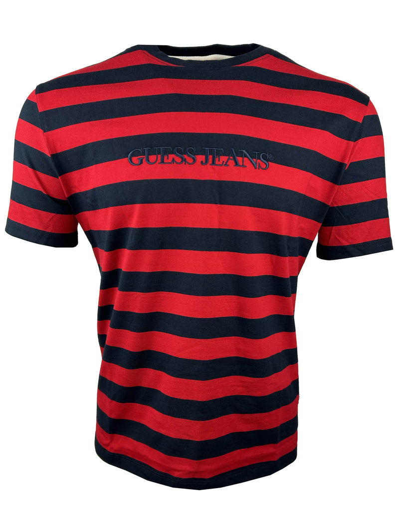 GUESS Mens Striped Logo T-Shirt Navy/Red Northern Ireland Belfast